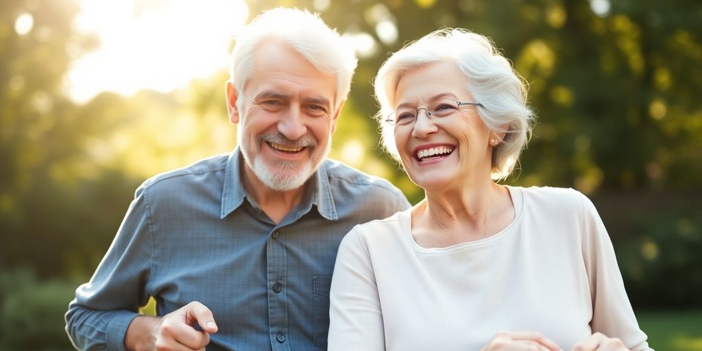 Active senior couple enjoying a sunny outdoor activity.