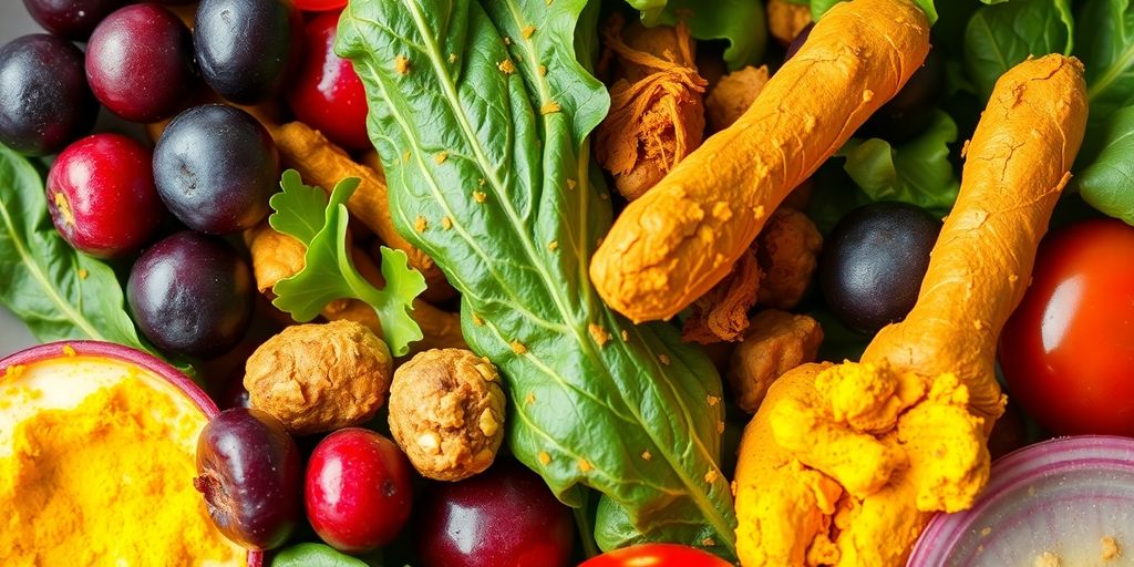 Vibrant vegetarian foods promoting anti-inflammatory health.