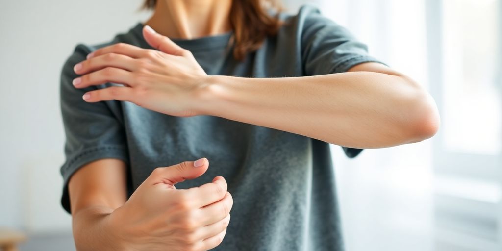 Person stretching arm for arthritis relief.