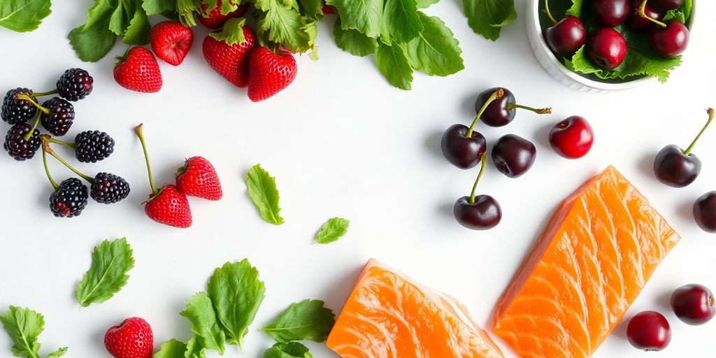 Vibrant assortment of anti-inflammatory foods for gout relief.