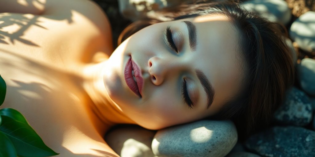Person relaxing with natural elements.