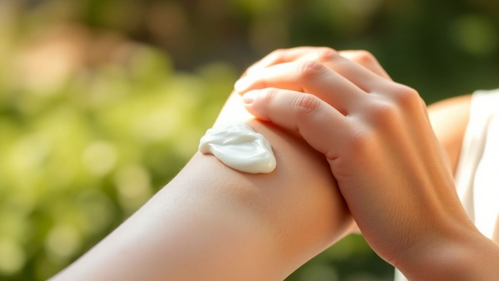 Hand applying soothing lotion